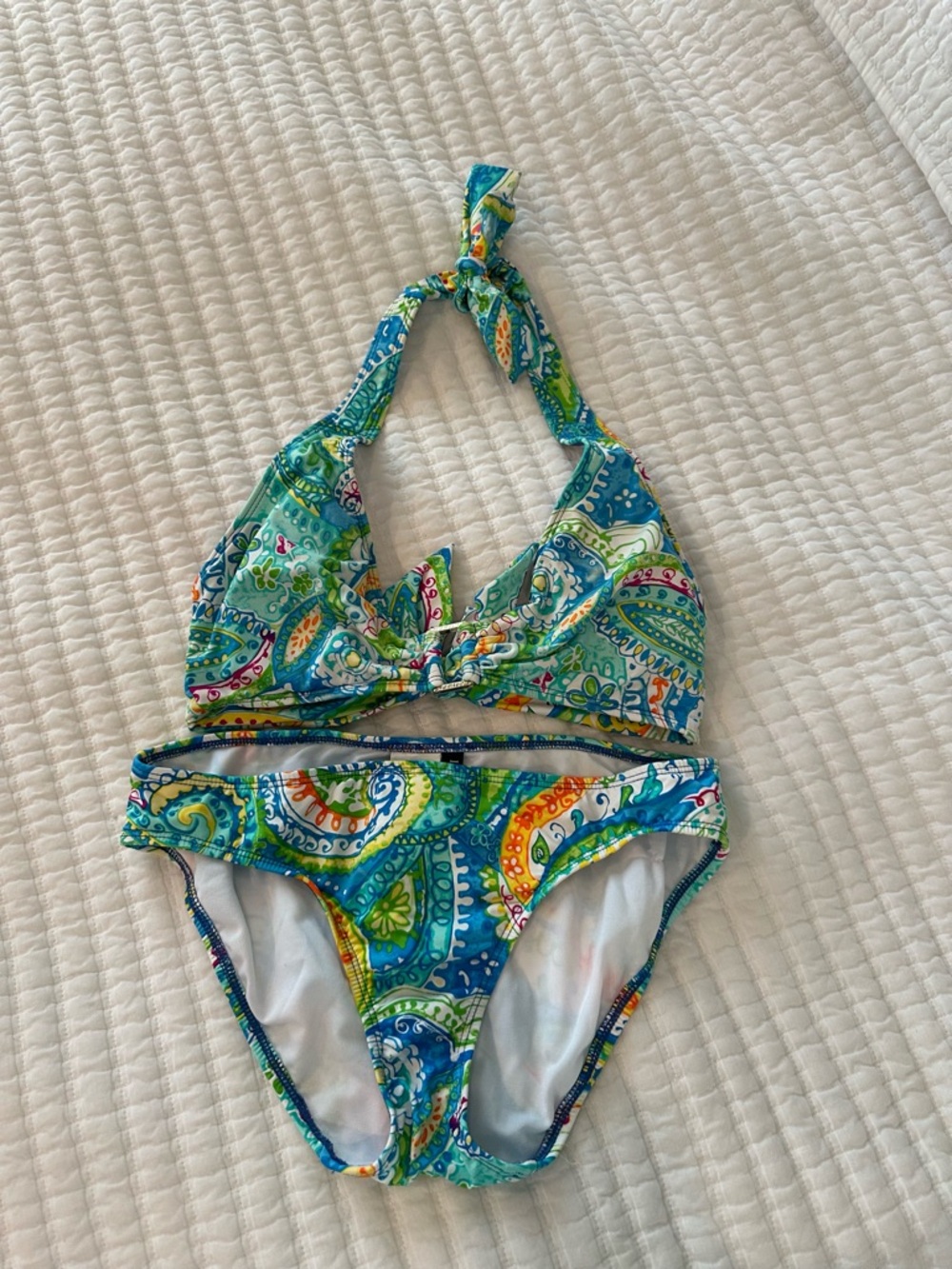 Ralph Lauren Women’s Blue Green Paisley Halter Bikini Swimsuit -  ECU. 6